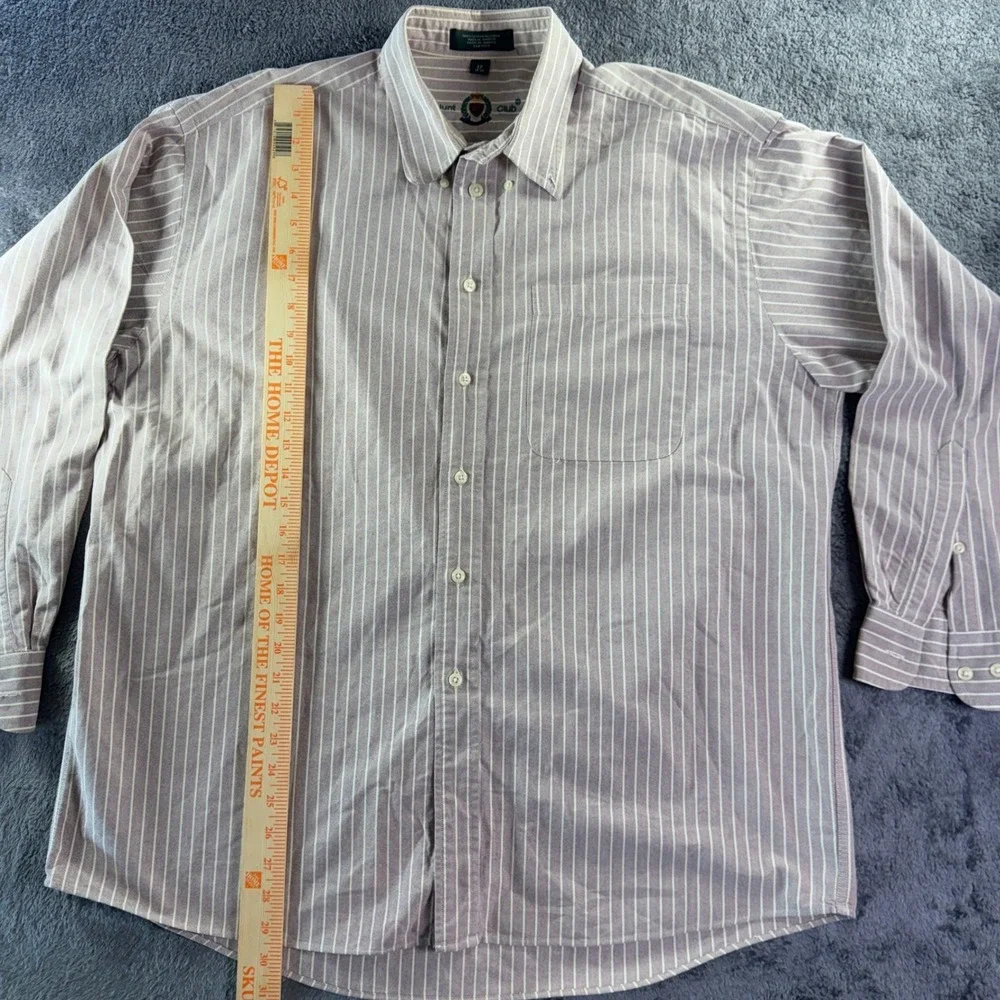 Vintage HUNT CLUB Oxford Shirt 17 34/35 Striped Mauve GRANDPA CORE Cotton - Picture 4 of 5